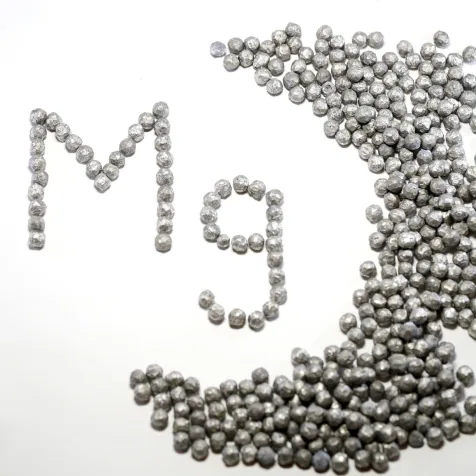 Granulés de magnésium formant le symbole chimique Mg